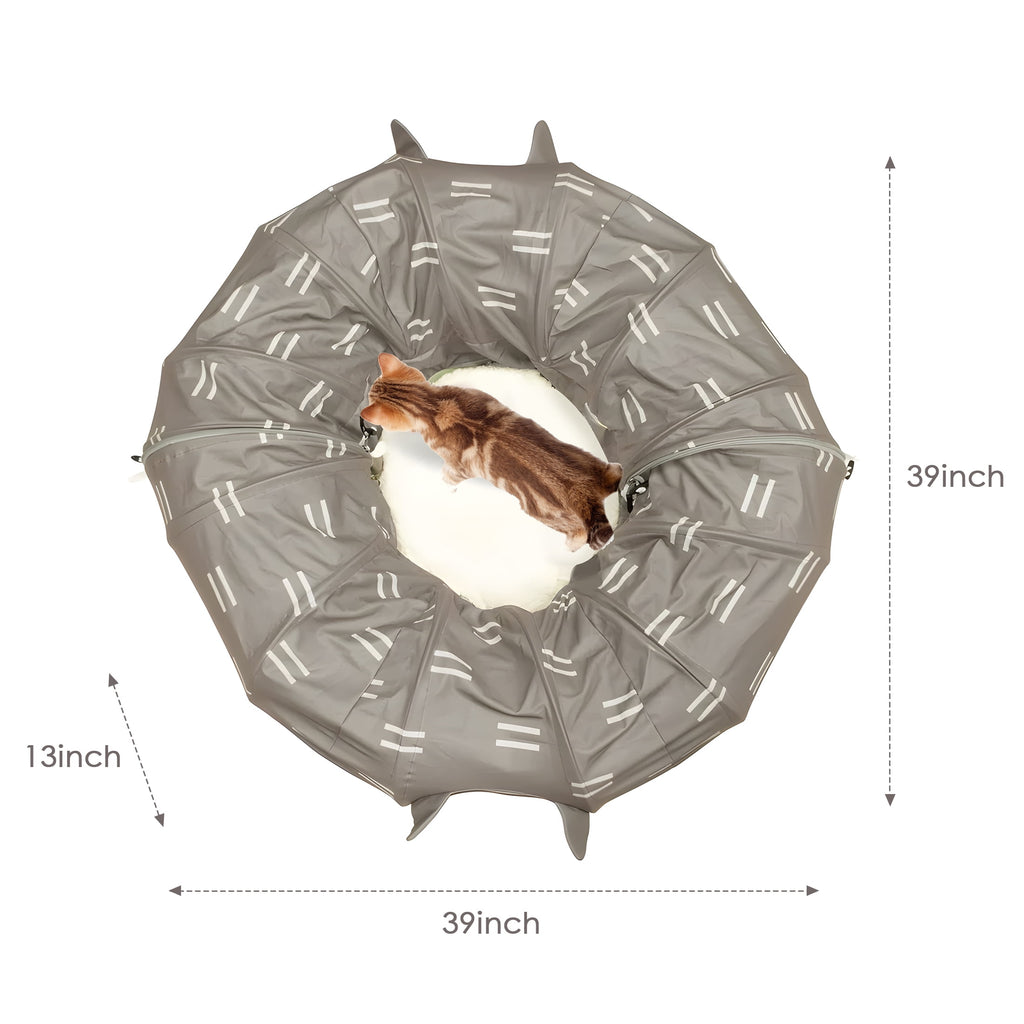 Onekawa Cat Tunnel Bed,3 in 1 Cat Donut Bed,Fluffy Toy Balls,with Cushion Peephole and Cat Ear for Cats, Puppy, Rabbit