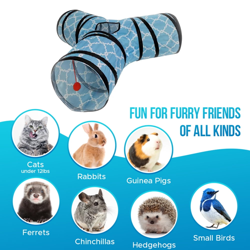 Senhu Pet Cat Tunnel Tube Cat Toys 3 Way Collapsible, Cat Tunnels for Indoor Cats，Kitty Tunnel Bored Cat Pet Toys Peek Hole Toy Ball Cat, Puppy, Kitty, Kitten, Rabbit, Blue