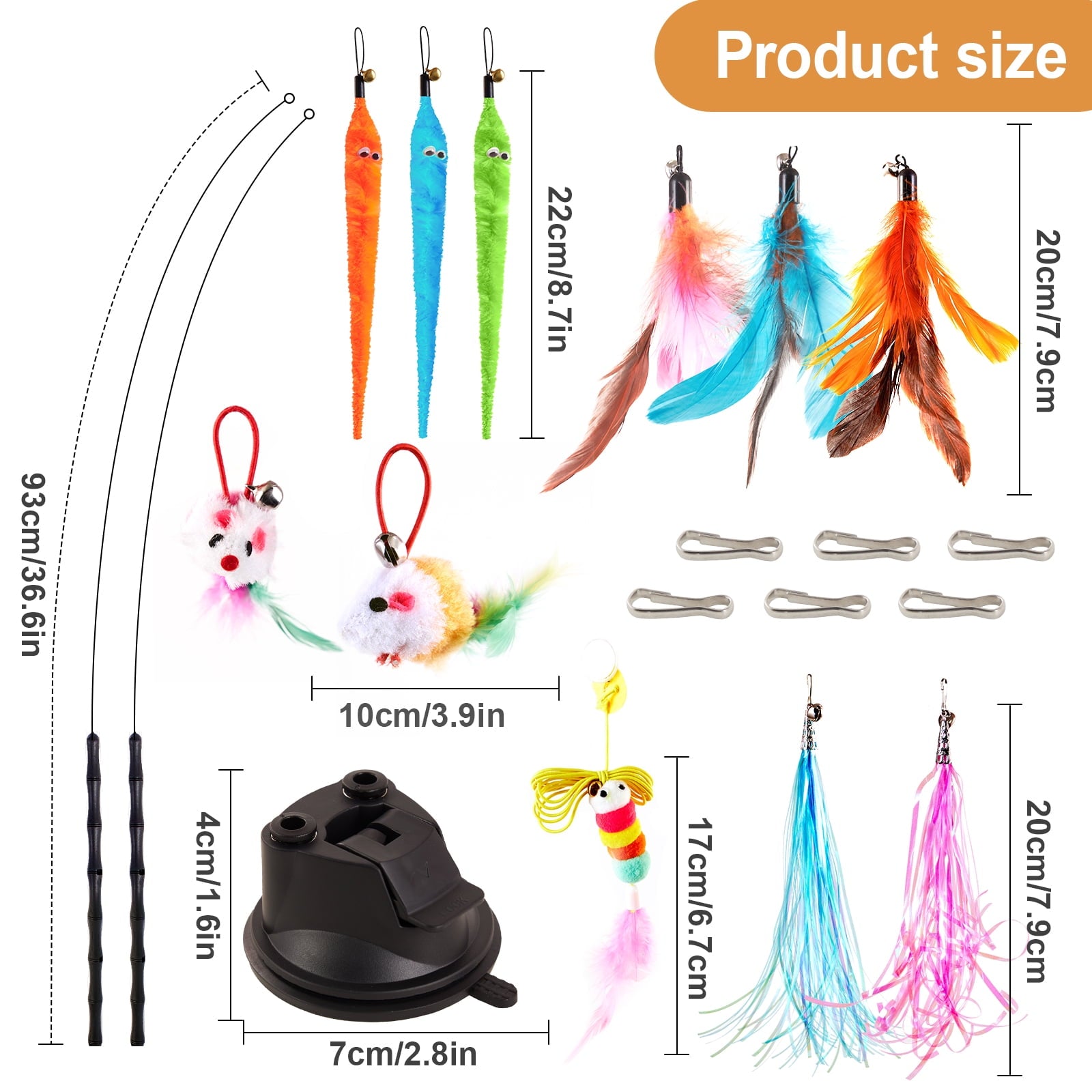 Easy Joy 14pcs Interactive Cat Toys Teaser Wand Feather Toy Double-Hole Suction for Indoor Cats Exercise