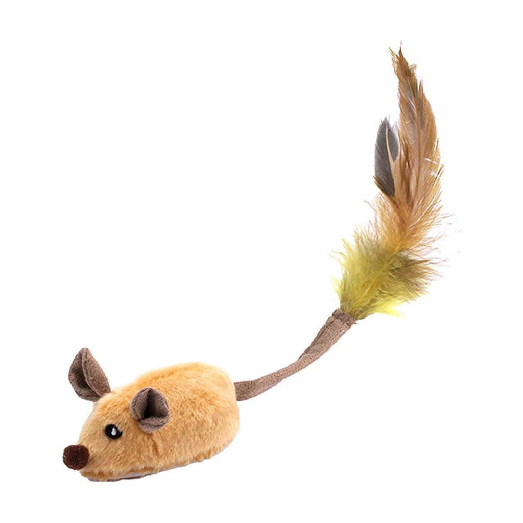 Hesai Interactive Cat Toys Mouse for Indoor Cats Rechargeable LED Cat Mouse Toy Feather Bell Tail Lifelike Electric Automatic Moving Mouse Cat Toy for All Breeds Cat Boredom Exercise-Yellow