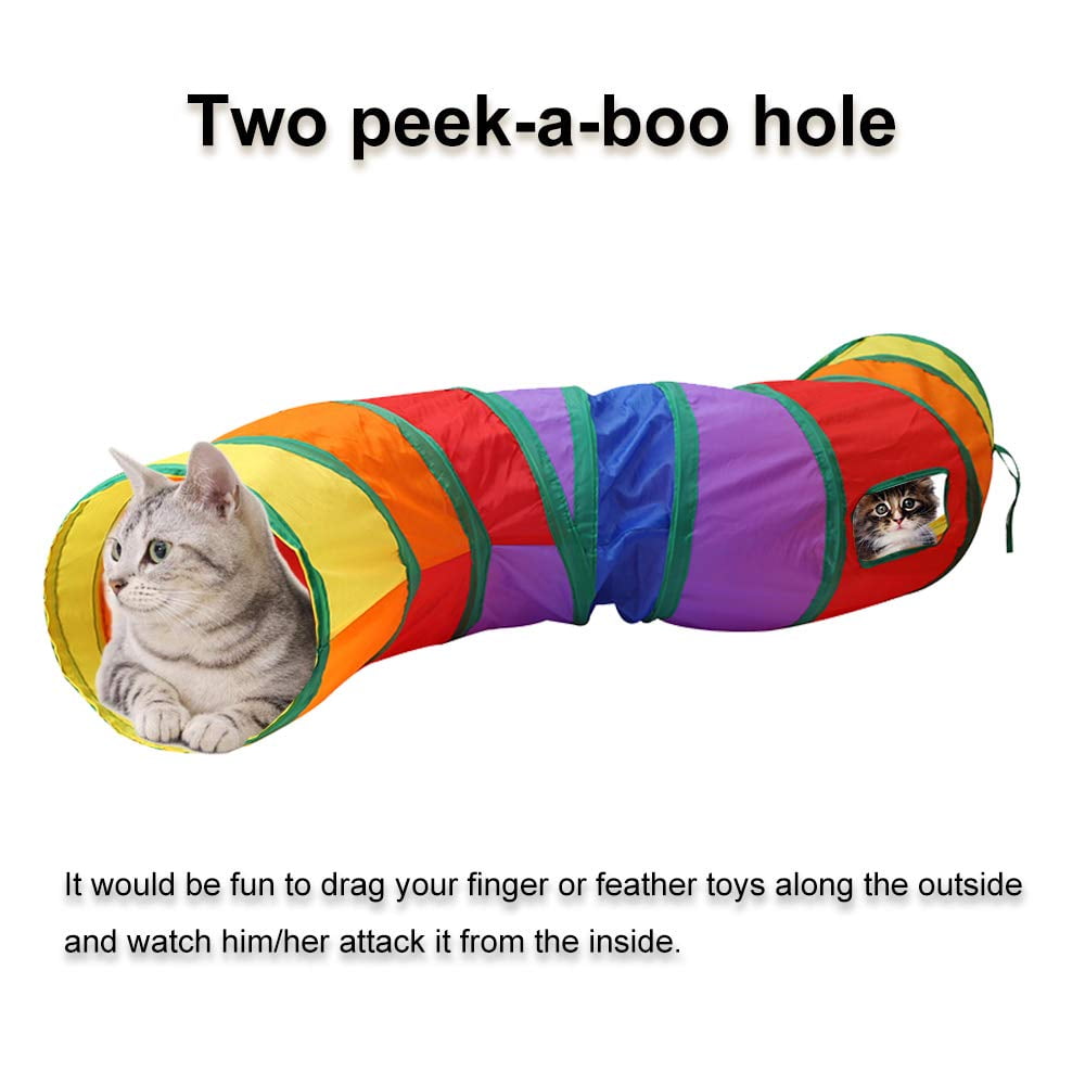 Cat Play Tunnel, Colorful Rainbow Pet Tube Toy Collapsible, S-Tunnel Hole, Cat Indoor Game for Hiding Training and Running, Interactive Cat Puzzle Exercisin