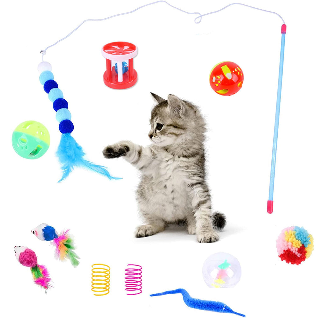 Tripumer 15PCS Cat Toys Kitten Toys Combination Tunnel Interactive Cat Toys Cat Tunnel Tease Cat Stick Colorful Mouse Plush Ball Bell Ball for Cats