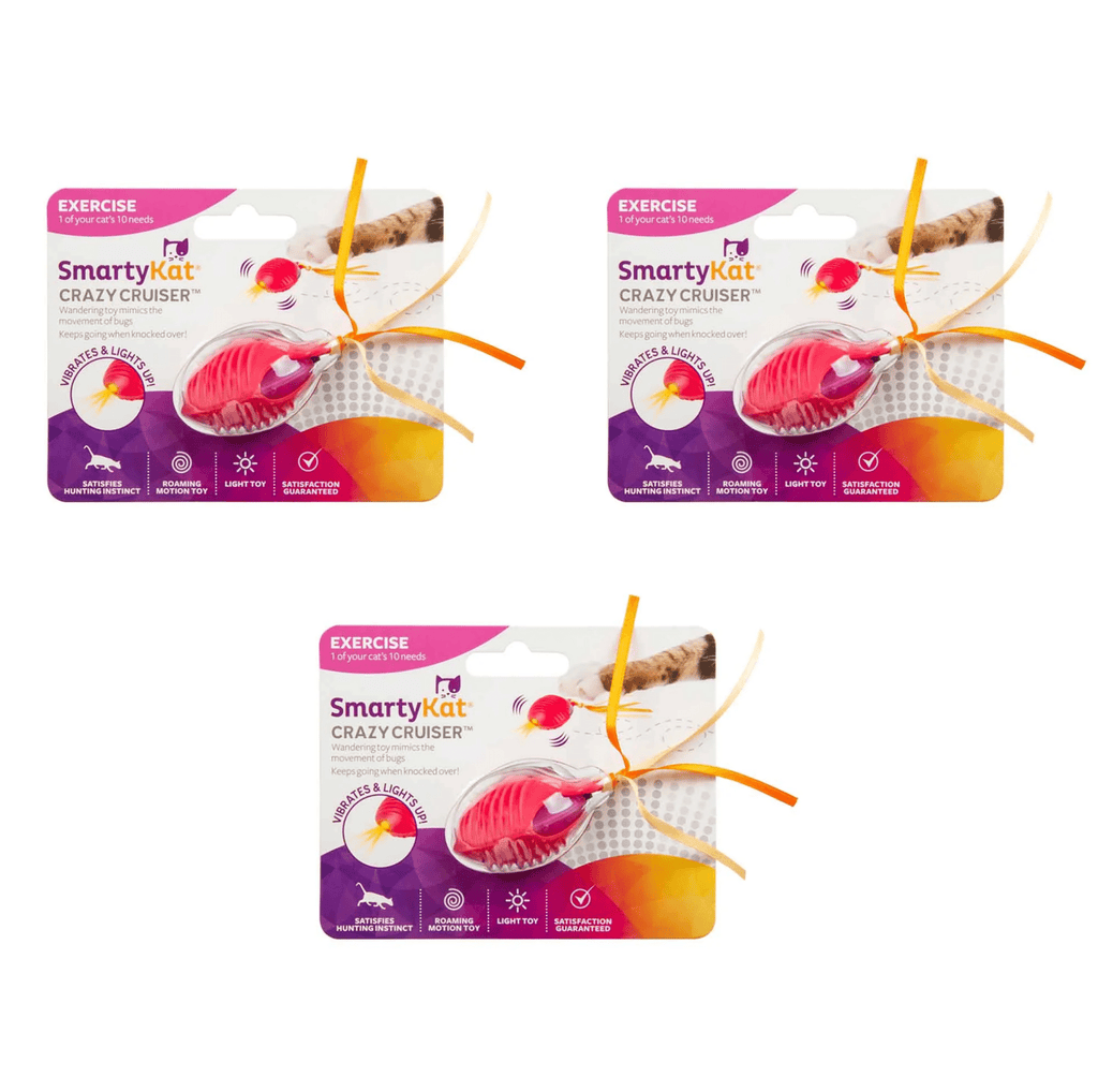 SmartyKat Crazy Cruiser Toy for Indoor Cats & Kittens, Electronic Motion Toy, Vibration Mimics Bugs & Satisfies Hunting Instincts, 3-Pack