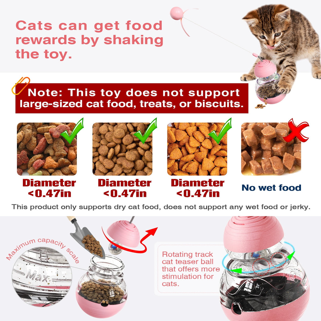 Interactive Cat Toy, Gourd Tumbler Design with Teaser Wand, Glowing Ball,A Durable and Safe Treat Dispenser-Ideal Gift for Kitten Exercise and Boredom Relief,Pink