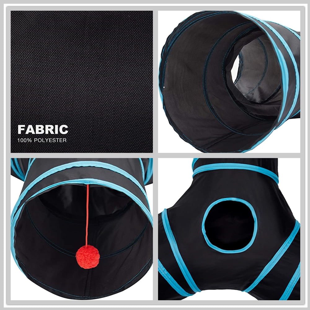 Senhu Pet Cat Tunnel Tube Cat Toys 3 Way Collapsible, Cat Tunnels for Indoor Cats，Kitty Tunnel Bored Cat Pet Toys Peek Hole Toy Ball Cat, Puppy, Kitty, Kitten, Rabbit, Blue