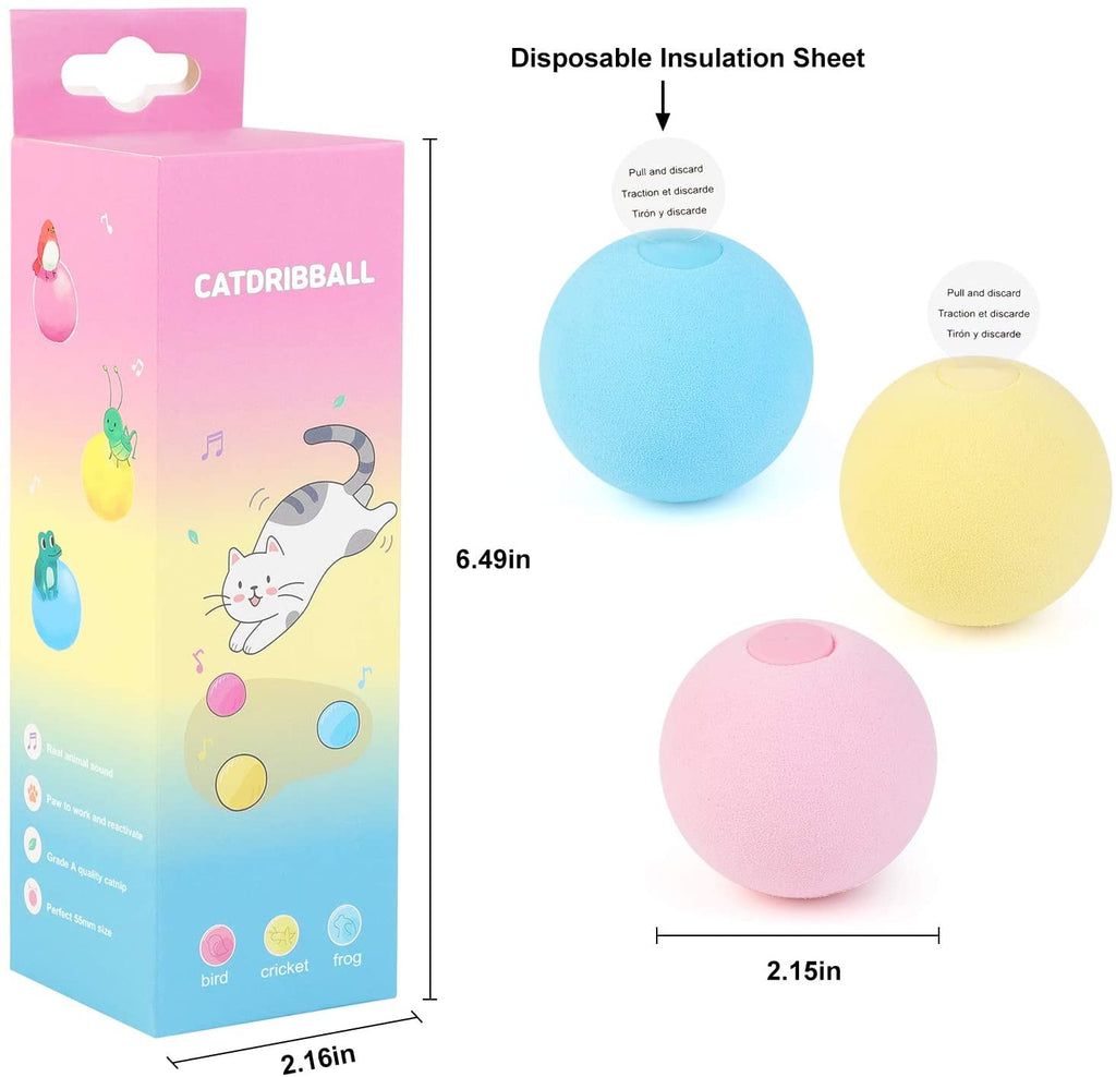 Cat Toy Ball - Interactive Cat Toys for Indoor Cats Refillable Catnip Toys for Cats Kitten Pet Cat Kicker Toys of Funny Lifelike Animal Chirping Sounds Bird Cricket Frog 3PCS B