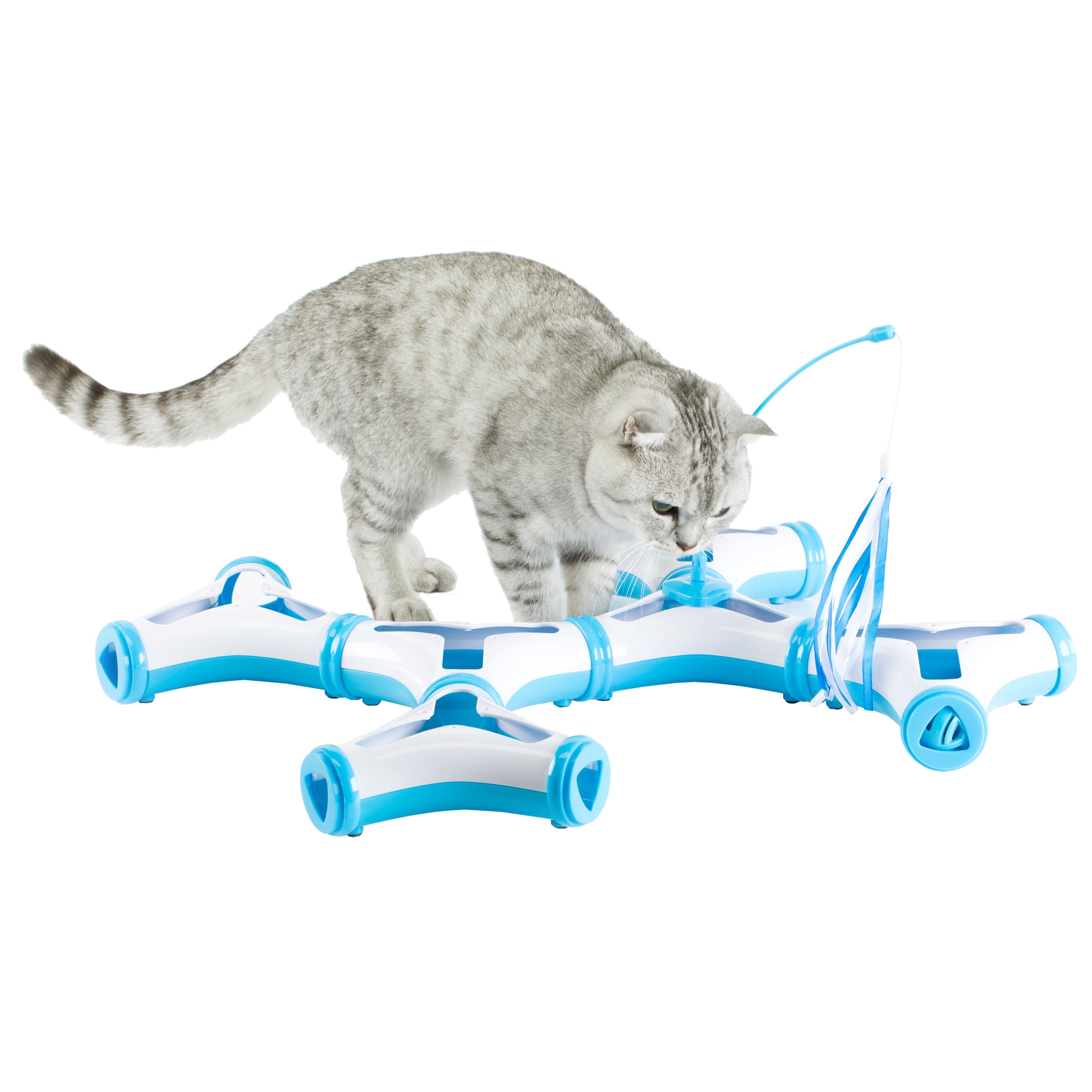 Configurable Interactive Cat Toy with Spring Feather Teaser