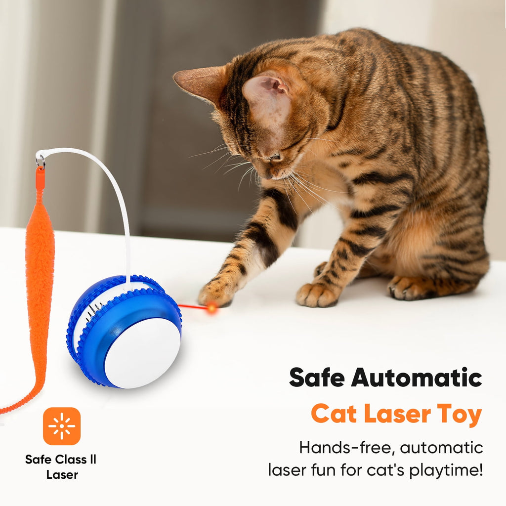 Petbobi Interactive Cat Toy Ball - Automatic Rolling & Laser Cat Toys with 2 Fluffy Mice Tail, USB Rechargeable, Motion Activated Moving Ball Toy for Indoor