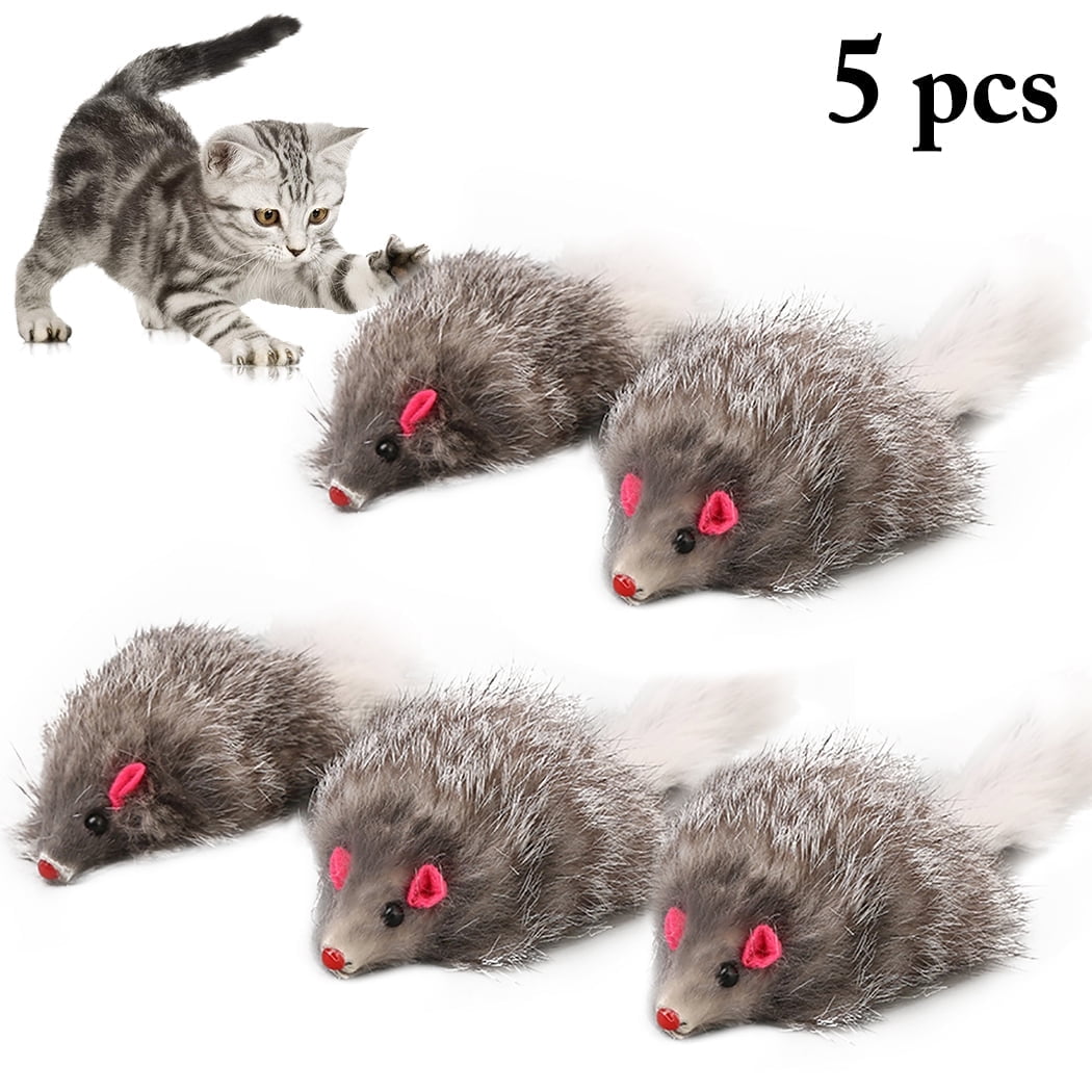 Byepica 5PCS Cat Mice Toys Interactive Plush Furry Cat Chew Toy for Cat Kitten