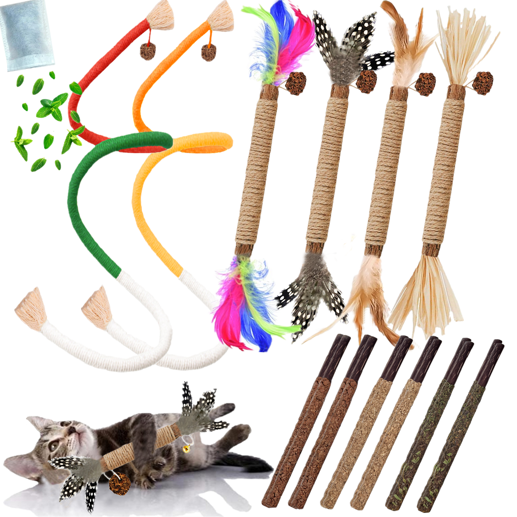 Grembeb Cat Toys 12PCS Catnip Rope for Indoor Kitten Treat Cats Chew Stick for Kicking