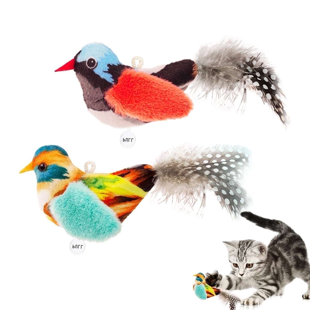 Ipawspace Catnip Cat Toys 2-Piece Interactive Cat Toy Set with Chirp Bird, Elastic String, Catnip (2 Pack)