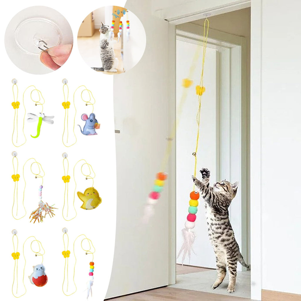 Isvgxsz Items Hanging Door Retractable Cat Scratching Rope, Funny Cat Stick Developmental Puzzle Toys, Self-Hey Pet Cat Toy, Interactive Toy, Elastic Rope Automatic Toy