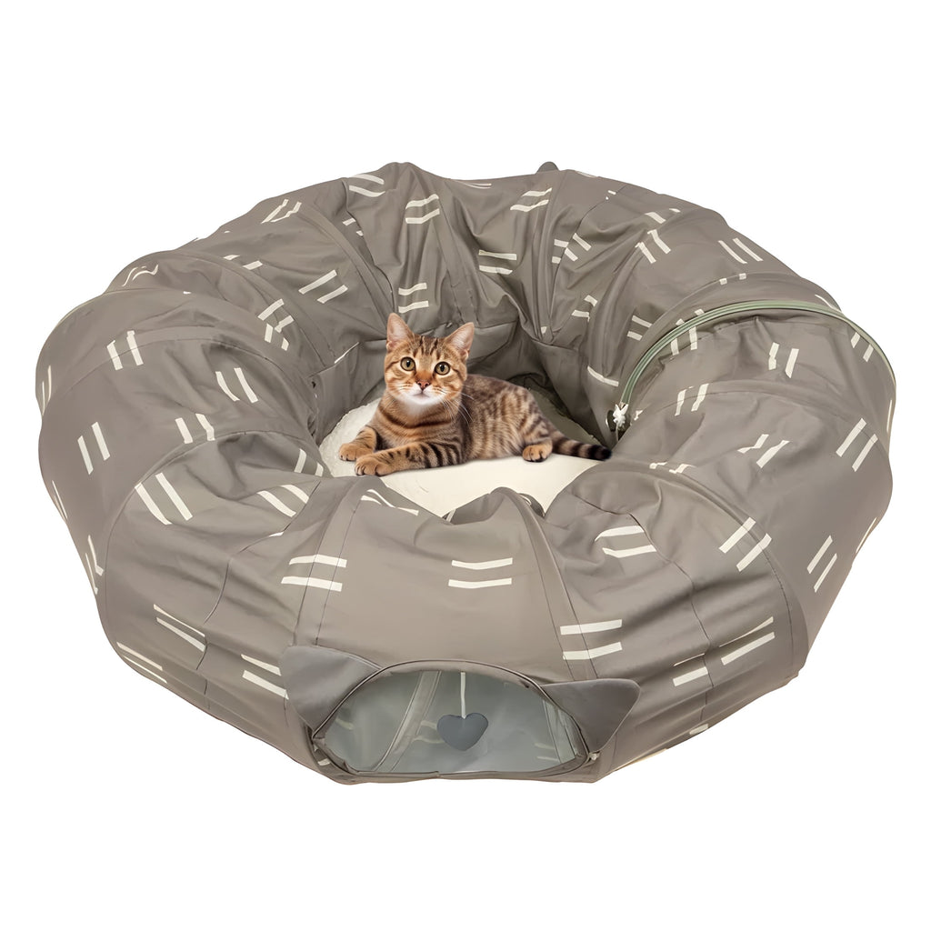 Onekawa Cat Tunnel Bed,3 in 1 Cat Donut Bed,Fluffy Toy Balls,with Cushion Peephole and Cat Ear for Cats, Puppy, Rabbit