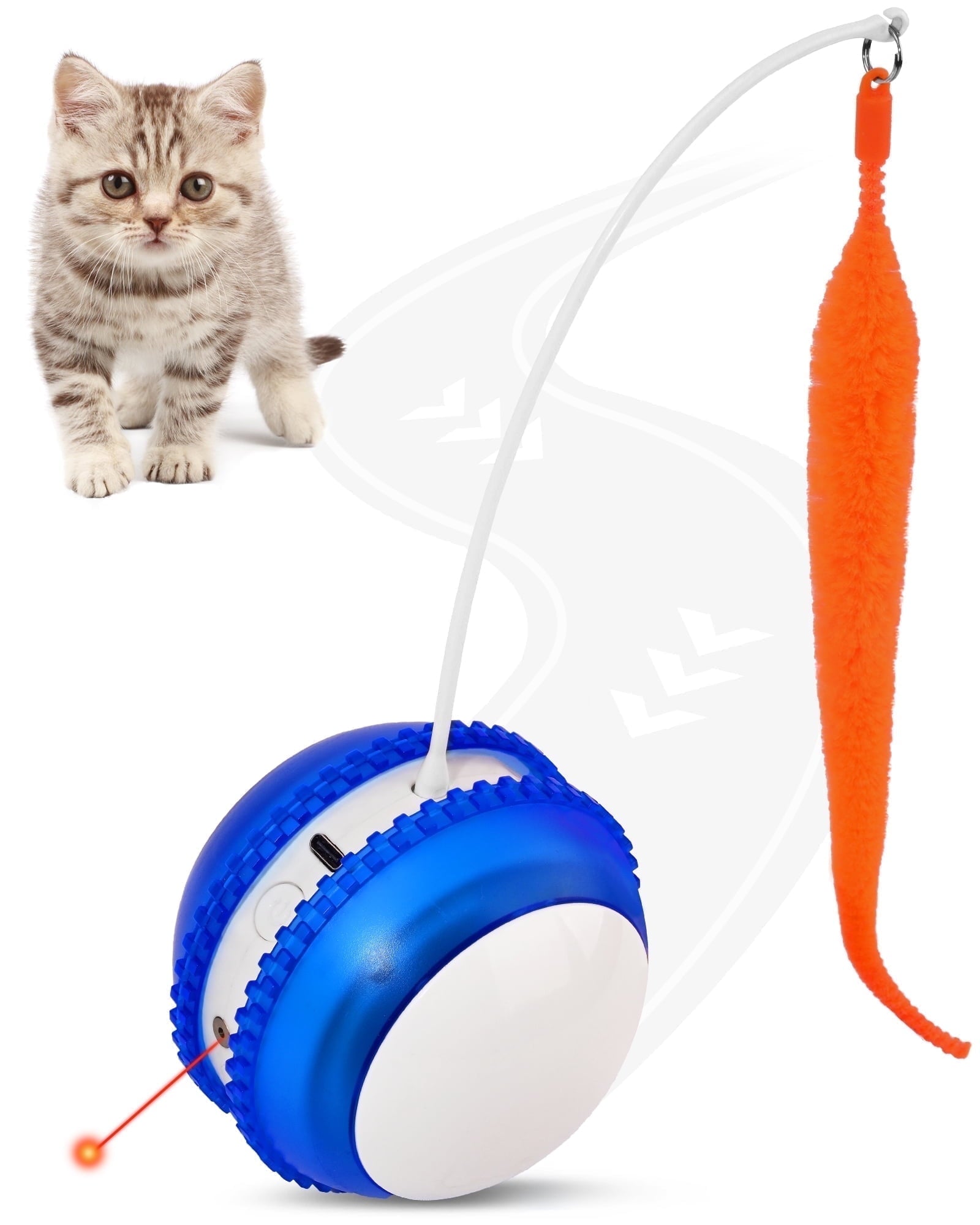 Petbobi Interactive Cat Toy Ball - Automatic Rolling & Laser Cat Toys with 2 Fluffy Mice Tail, USB Rechargeable, Motion Activated Moving Ball Toy for Indoor
