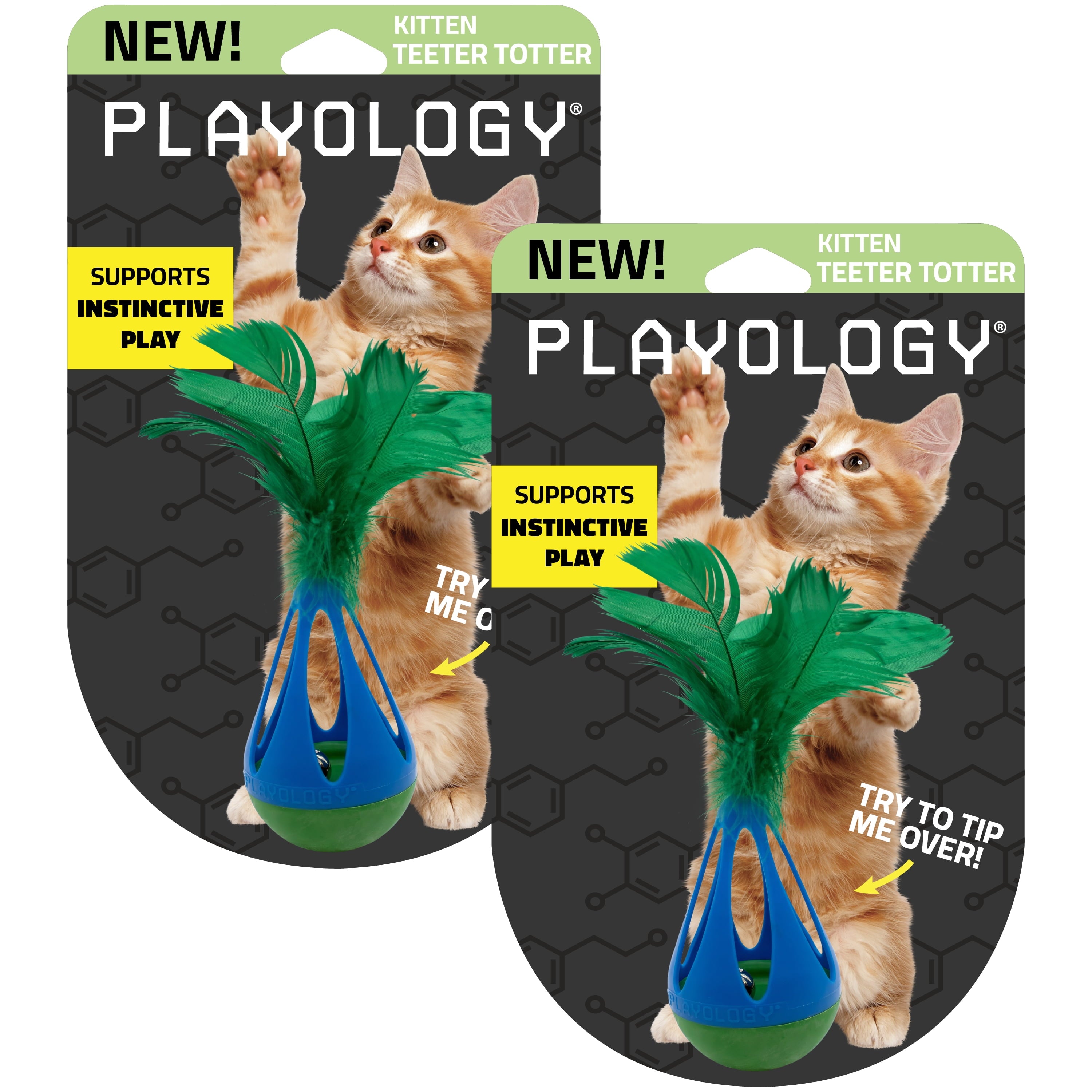 Playology Cat Toys | Interactive Teeter Totter Toy with Bells and Feathers, 2-Pack