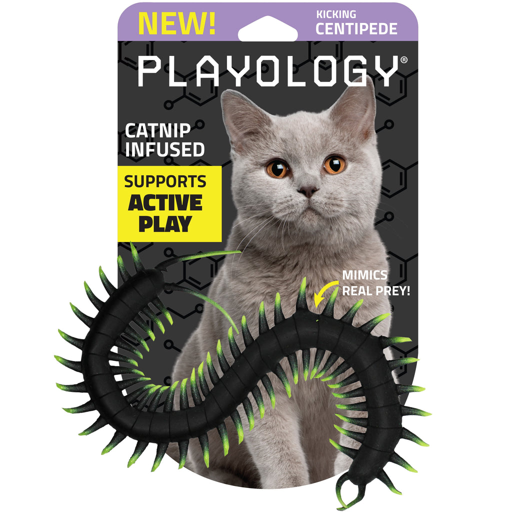 Playology Cat Toys | Catnip Infused Durable Rubber Centipede | Lifelike Toy for Cats