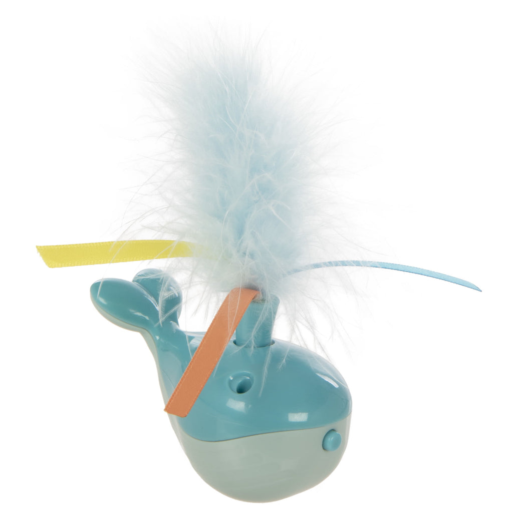 SmartyKat Spout 'N Spin Motion Cat Toy with Twirling Feathers & Ribbons, Blue Whale