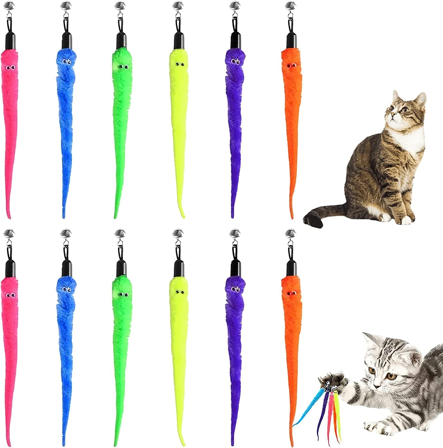 Zjrui Cat Worm Toy Refills Cat Toys Wand Replacement, 12pcs Cat Teaser Toy for Indoor Cats