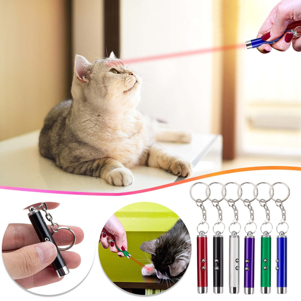 Cat Toy Mini Red Laser Pointer Cat Dog Interactive Training Tools White LED Torch Light with Keychain