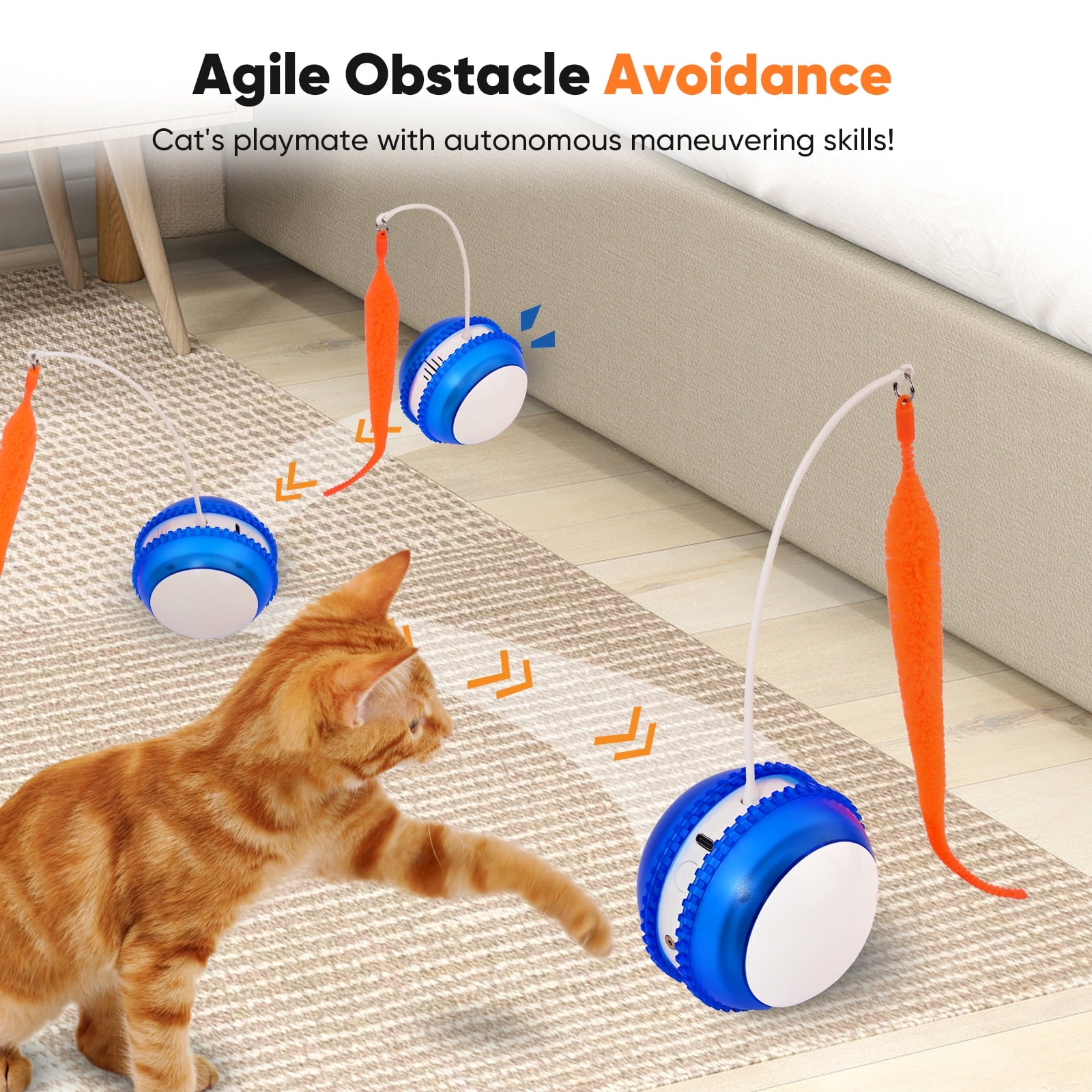 Petbobi Interactive Cat Toy Ball - Automatic Rolling & Laser Cat Toys with 2 Fluffy Mice Tail, USB Rechargeable, Motion Activated Moving Ball Toy for Indoor