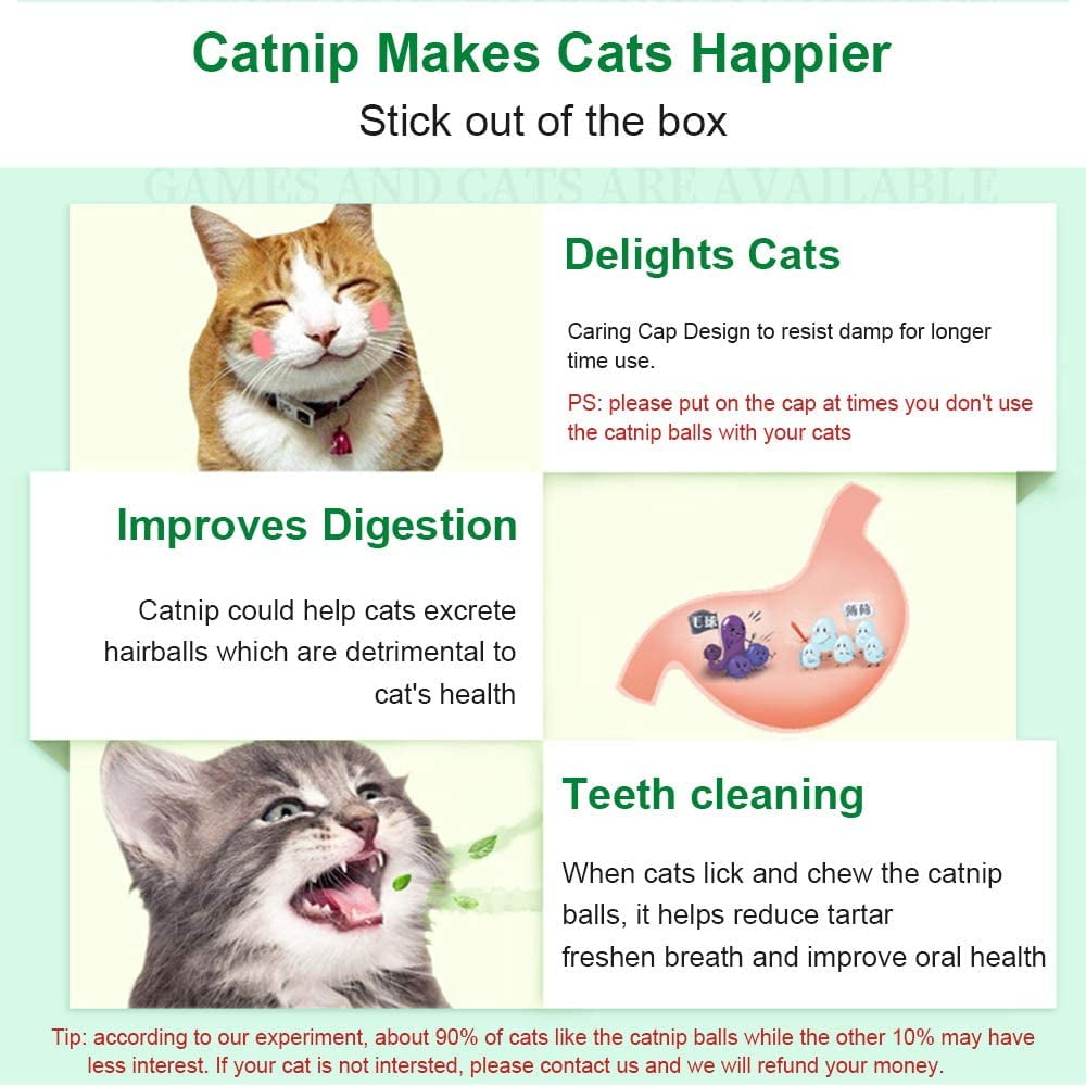 4 Pack Catnip Toys Balls, Extra Cat Energy Ball, Edible Kitten Silvervine Catnip Balls Toys for Lick, Safe Healthy Kitten Teeth Cleaning Dental Chew Toys, Cat Wall Treats