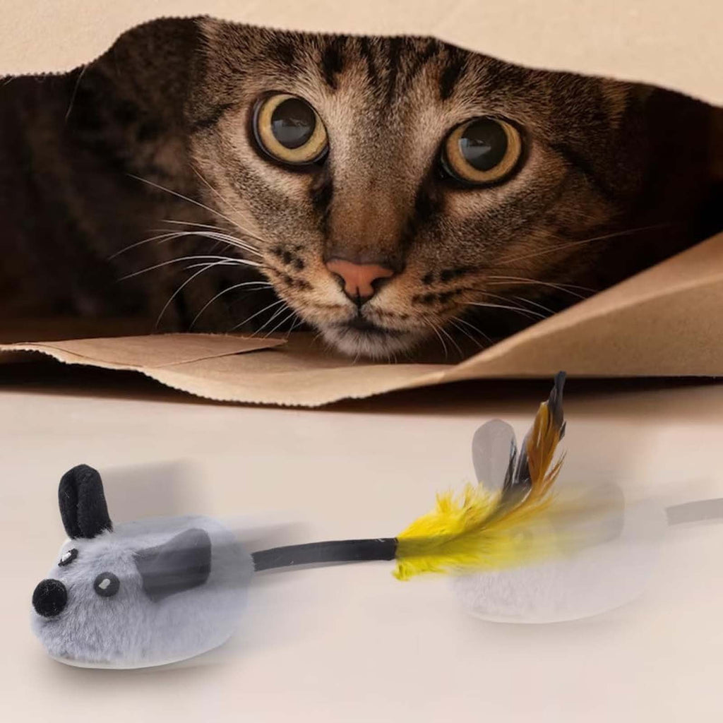Hesai Interactive Cat Toys Mouse for Indoor Cats Rechargeable LED Cat Mouse Toy Feather Bell Tail Lifelike Electric Automatic Moving Mouse Cat Toy for All Breeds Cat Boredom Exercise-Yellow