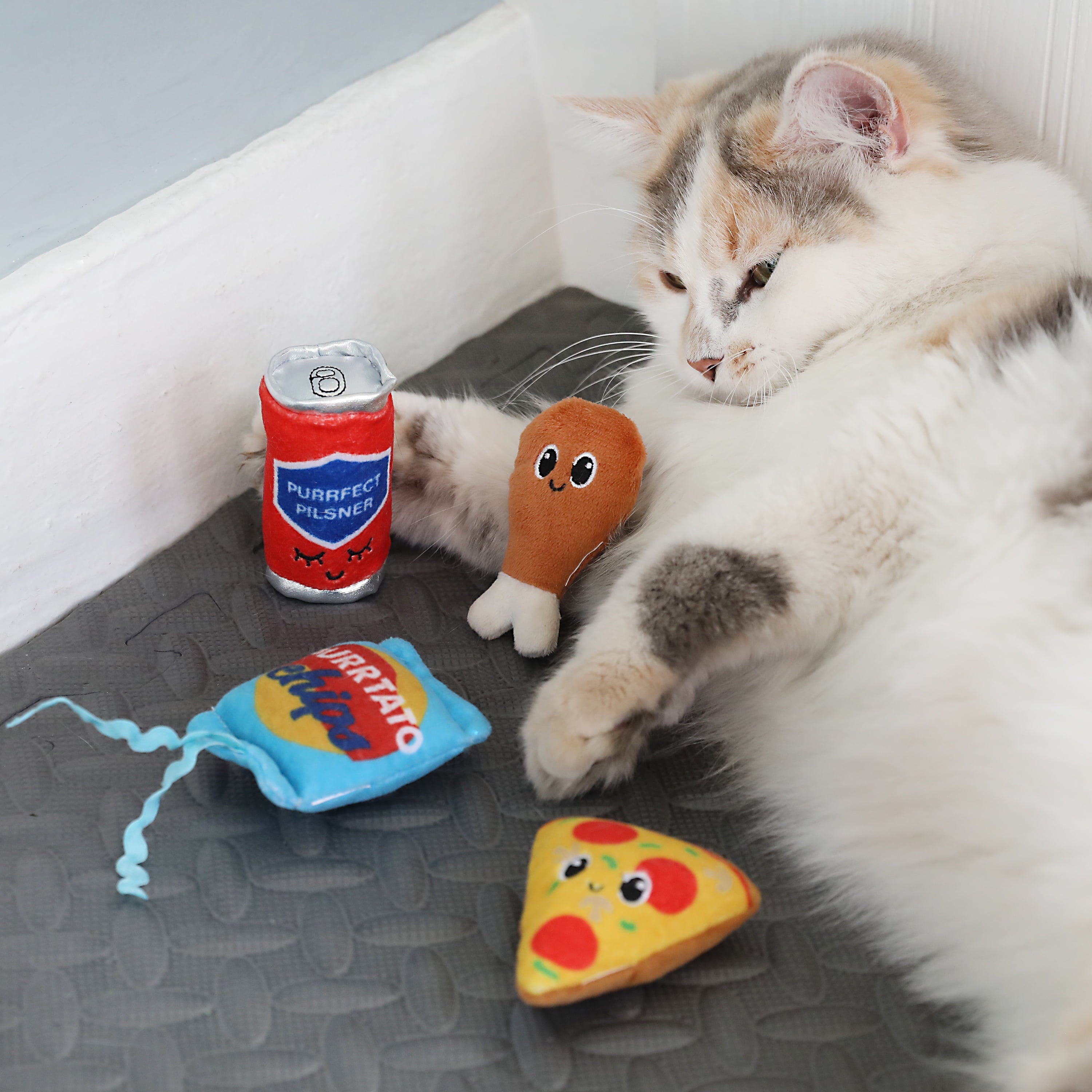 Vibrant Life Pizza Purrty Plush Catnip Filled Cat Toys, 4 Pack