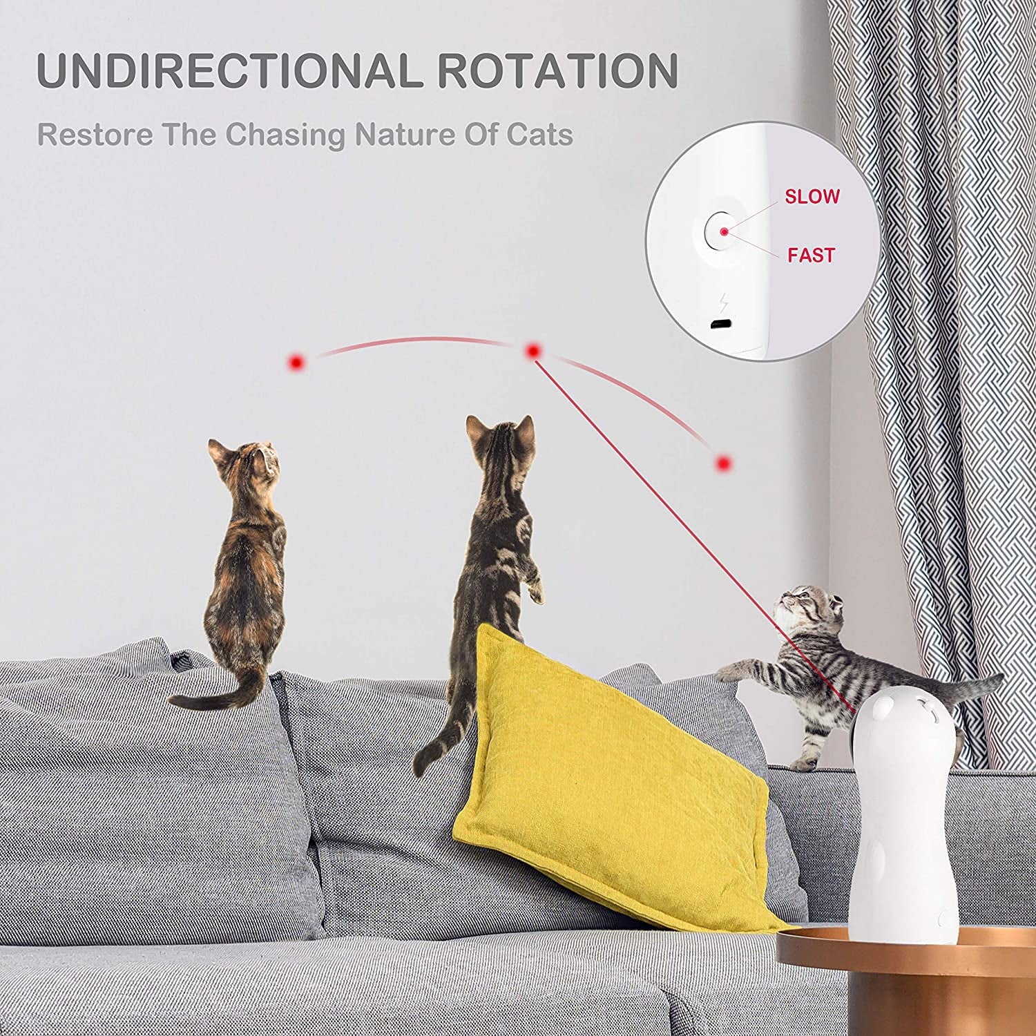 QiShi Automatic Cat Laser Toy, Random Moving Interactive Laser Toy, Cat Red Dot Exercising Toy