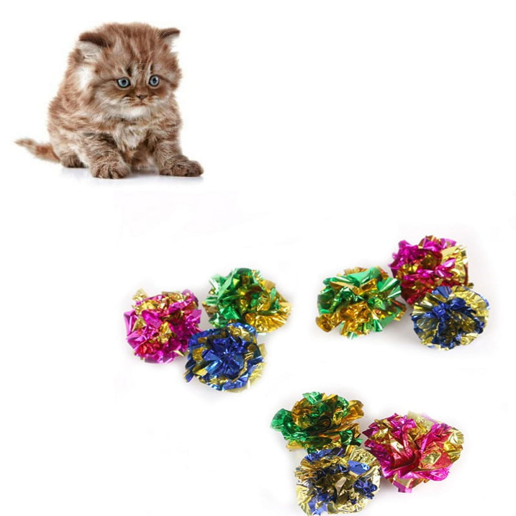 12Pcs/set Crinkle Foil Balls Pet Cat Kitten Sound Paper Toy Mylar Balls Colorful