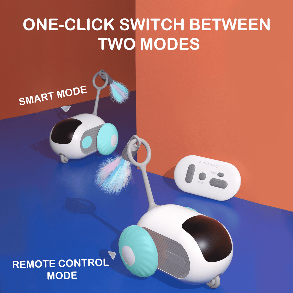 Risehigh Interactive Cat Toys for Indoor Cats 2-Speed Automatic Moving Remote Control Smart Cat Rechargeable Toy with Feathers, Blue