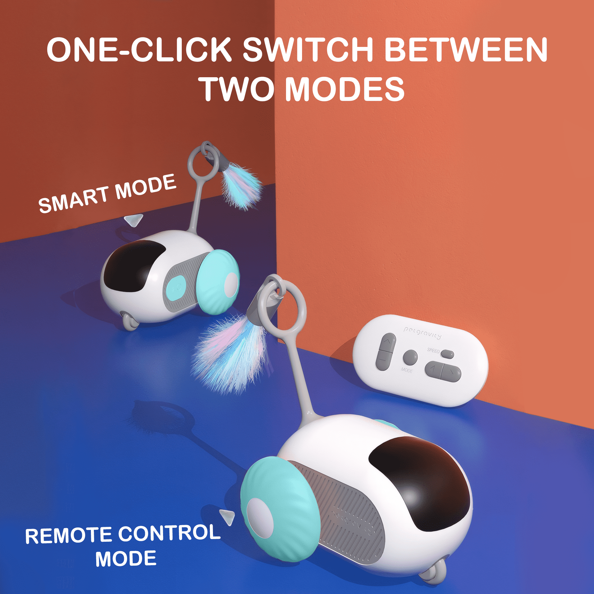 Risehigh Interactive Cat Toys for Indoor Cats 2-Speed Automatic Moving Remote Control Smart Cat Rechargeable Toy with Feathers, Blue