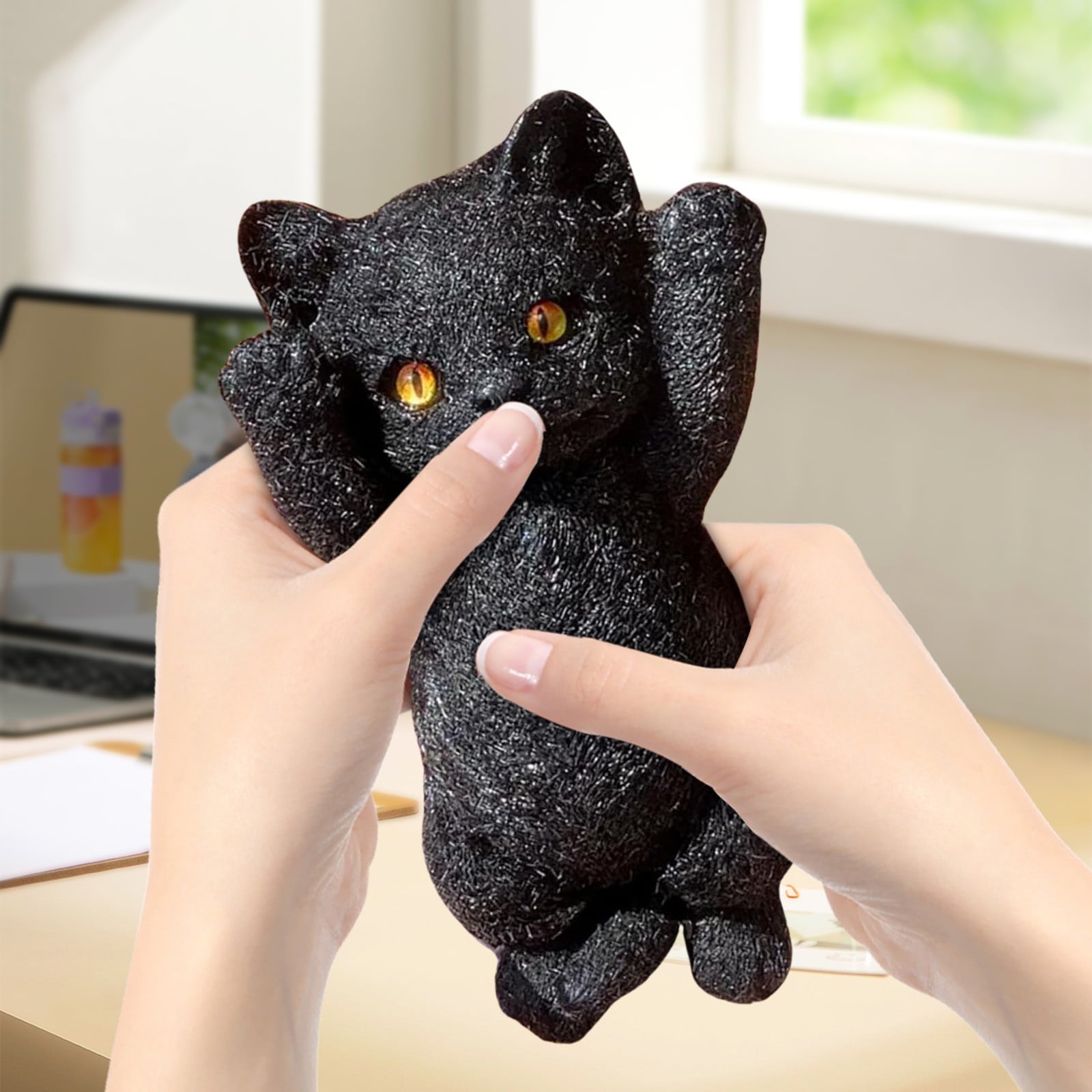 Blukids Realistic Cat Squishy,Taba Squishy,Stress Reliver,Gift for Kids,Sensory Toy,Decompression Toy for Kids Toddler Age3,4,5,6,7,8,9,10,Hand-made(Black)