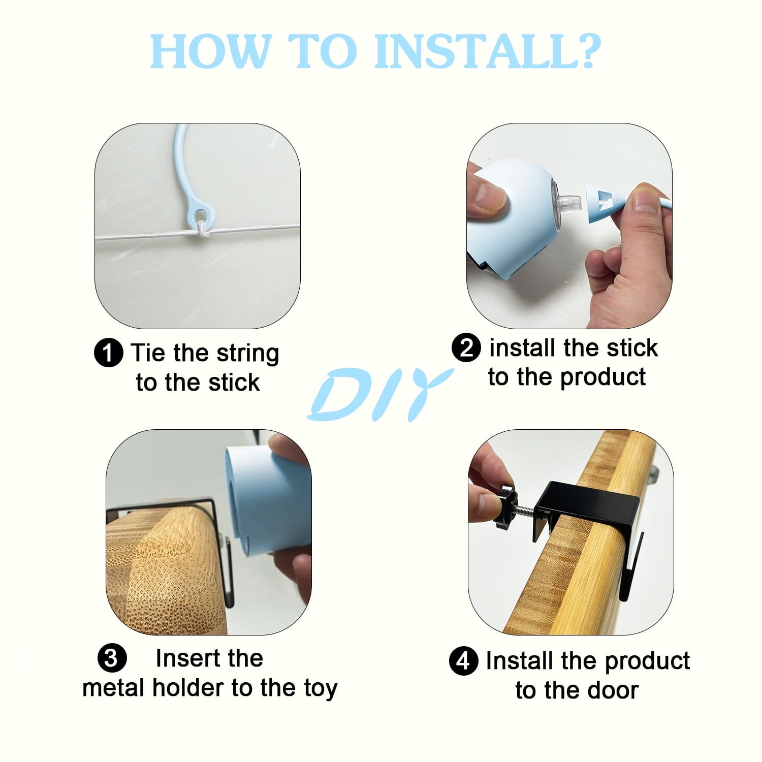 Lvelia Cat Toys Hanging Door Automatic Cat Toy Interactive Elastic Rope with Feather,Cat Catching Game Door Hanger,Self Play Cat Toys,Blue