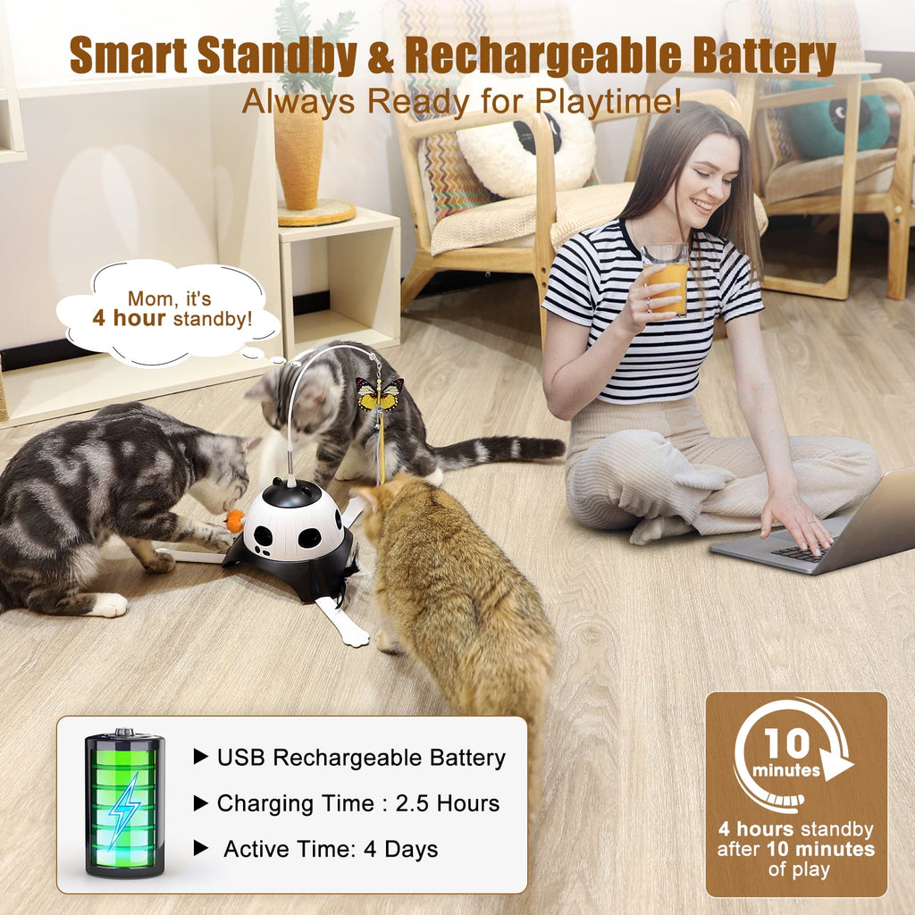 3 in 1 Indoor Interactive Cat Toys,FurLove Smart Cat Rotating Feather Wand,Fluttering Butterfly,Electronic Whack A Mole for Indoor Cats