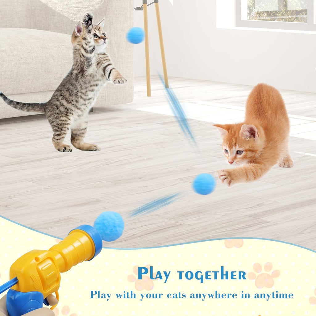 Cat Toys Interactive for Indoor Cats Kitty Toys Cat Toys for Indoor Cats Self Play Cat Ball Toy Pom Pom Balls Plush Ball Launcher for Cats Puff Balls Cat Enrichment Toys 50 Balls