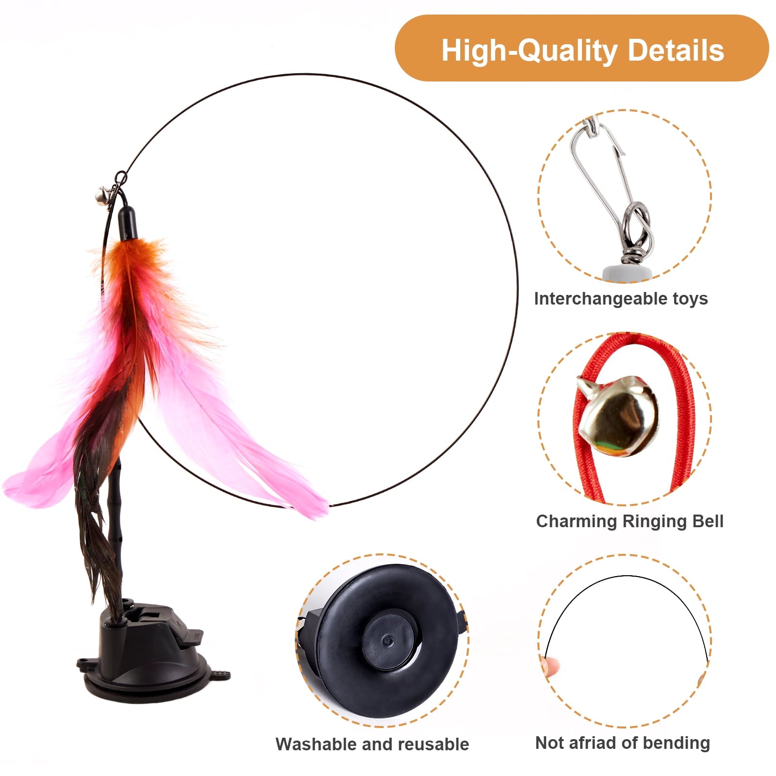 Easy Joy 14pcs Interactive Cat Toys Teaser Wand Feather Toy Double-Hole Suction for Indoor Cats Exercise