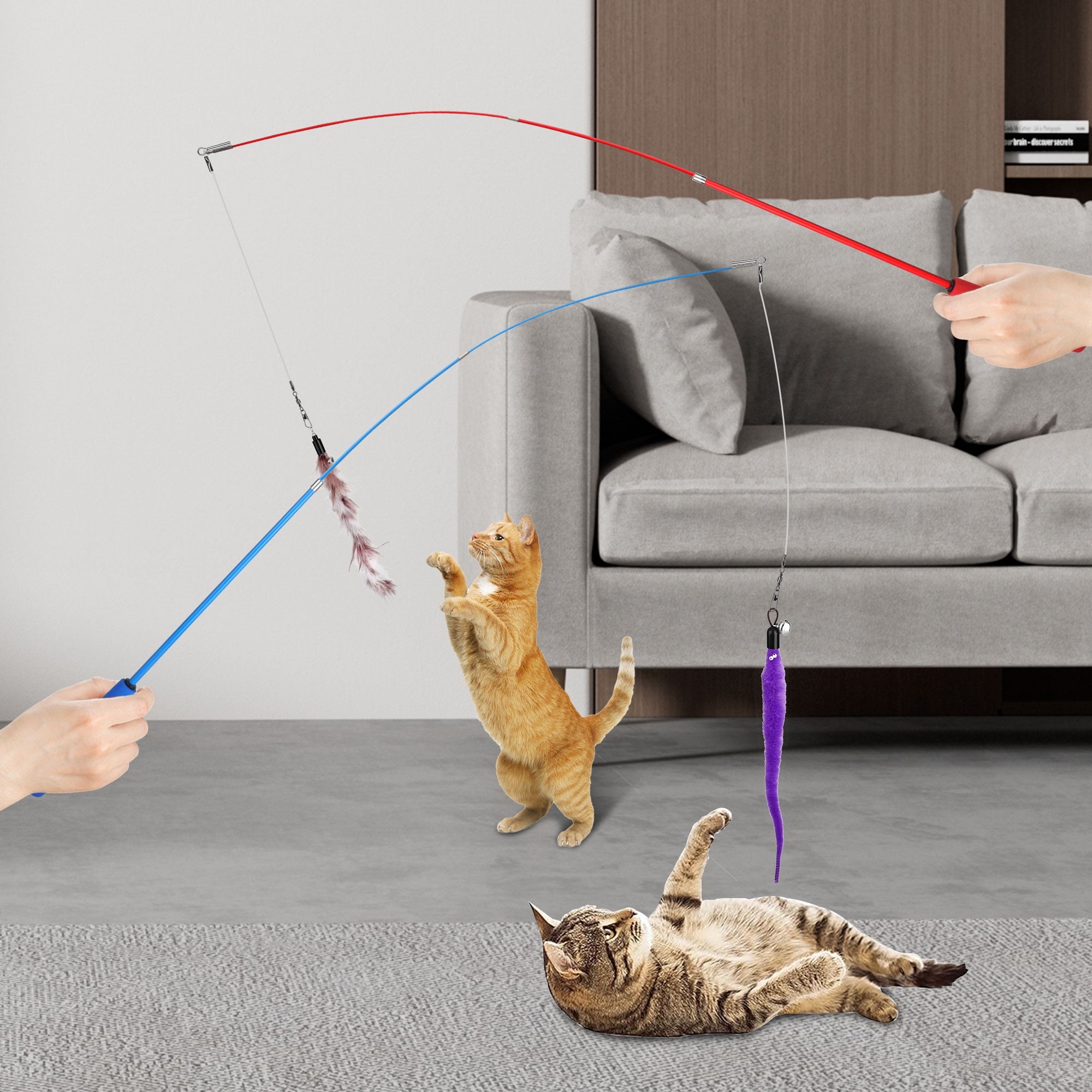 EEEkit 12pcs Cat Wand Toys, Teaser Cat Toys Wand Refill Attachments for Indoor Cats and Kittens