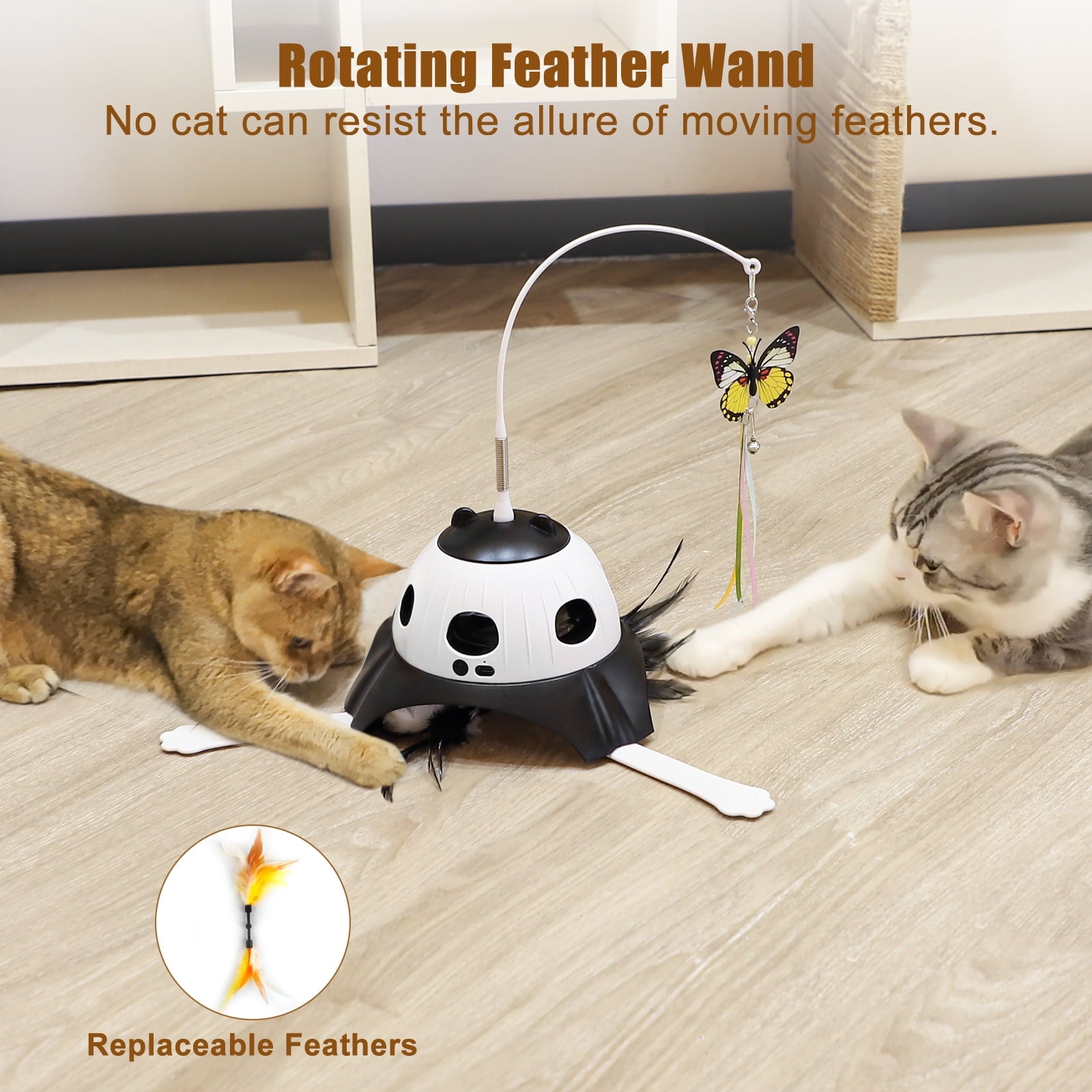 3 in 1 Indoor Interactive Cat Toys,FurLove Smart Cat Rotating Feather Wand,Fluttering Butterfly,Electronic Whack A Mole for Indoor Cats