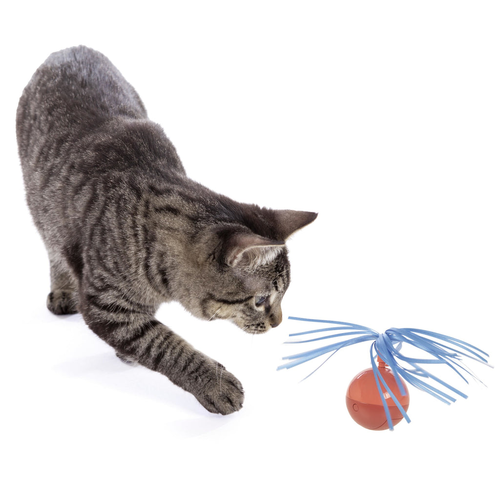 SmartyKat Twirly Top Electronic Motion Spinning Ball Cat Toy with Ribbons
