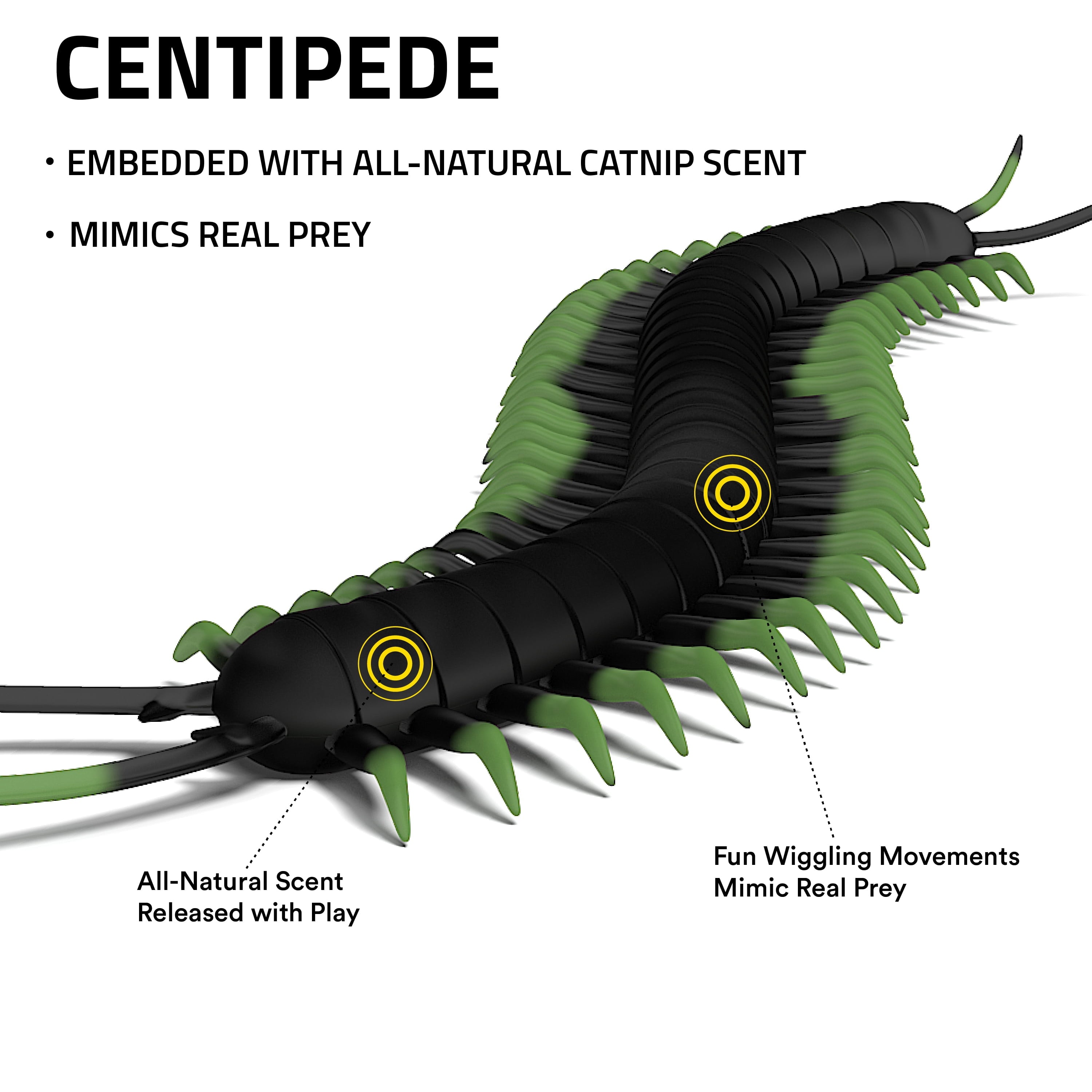 Playology Cat Toys | Catnip Infused Durable Rubber Centipede | Lifelike Toy for Cats