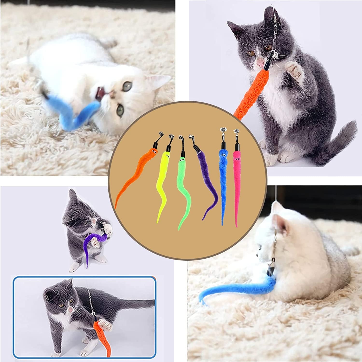 Zjrui Cat Worm Toy Refills Cat Toys Wand Replacement, 12pcs Cat Teaser Toy for Indoor Cats