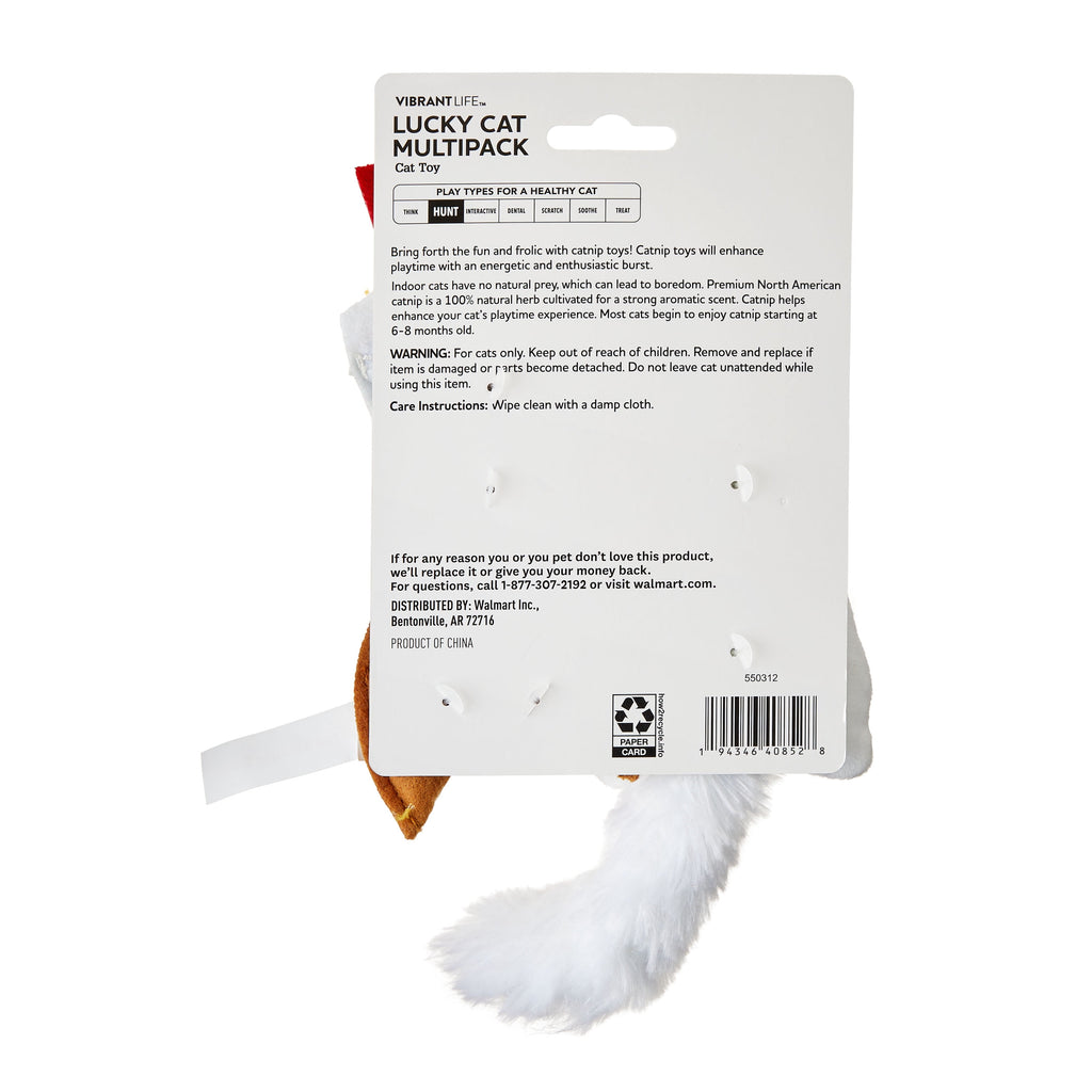 Vibrant Life Lucky Cat Toys with Catnip, 3 Pack