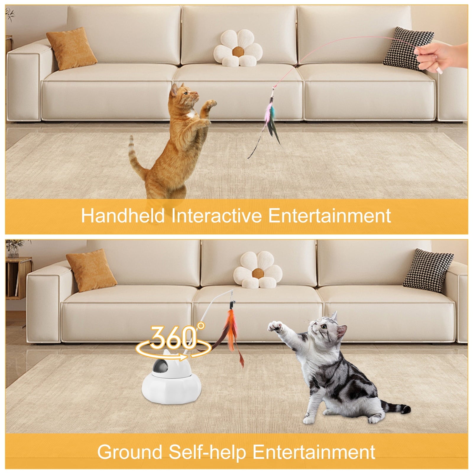 Cat Laser Toy Automatic,5 in1 Interactive Cat Toys Feather Wand, Rechargeable Indoor Kitten Toys,21.65inch Cover