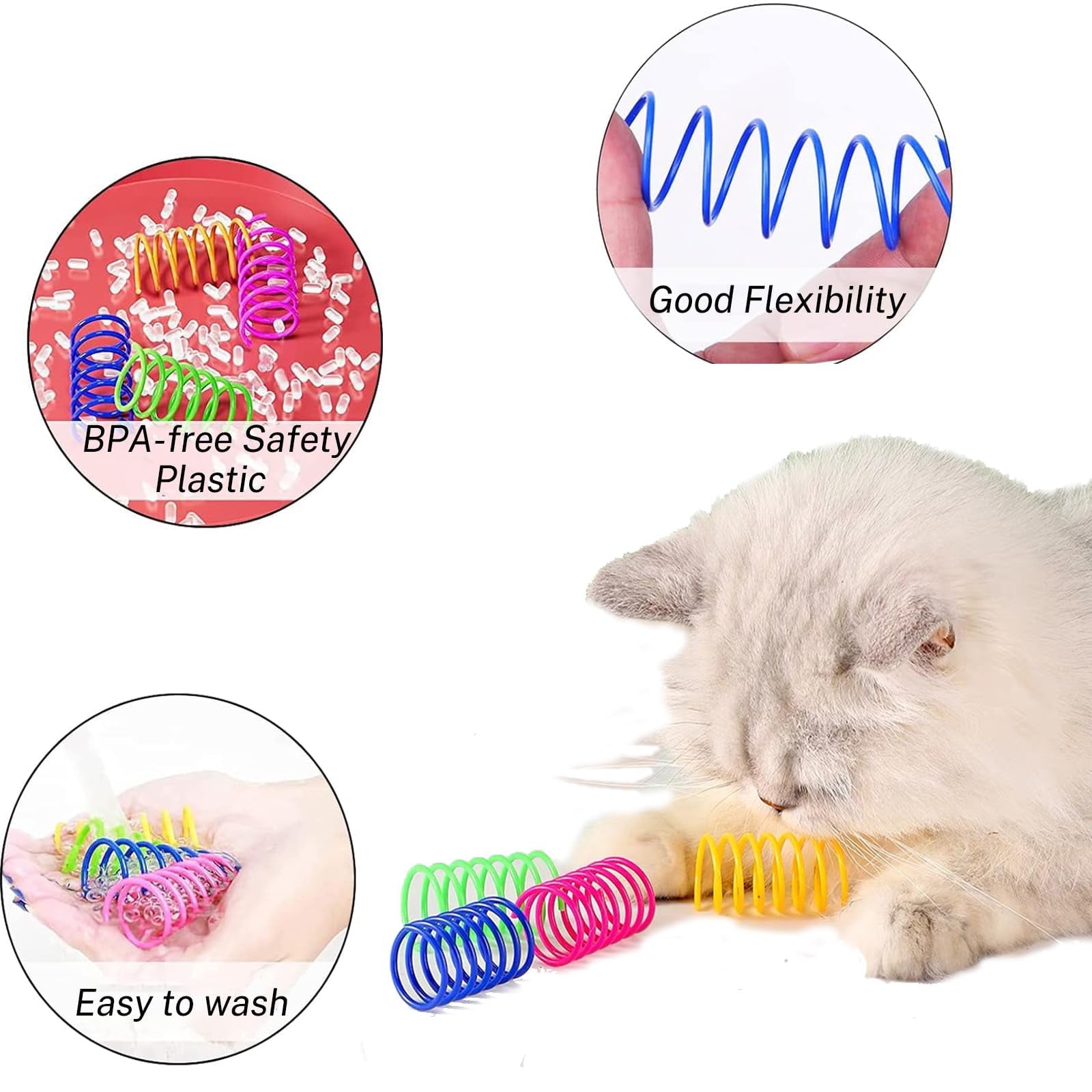 120 Pcs Colorful Cat Spring Toys, Bouncy Coil for Biting, Plastic Coils, Swatting and Playing for Cats