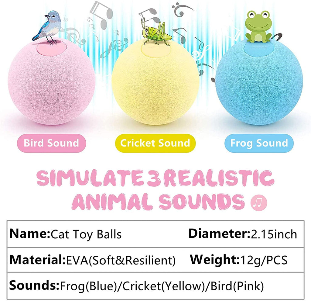 Cat Toy Ball - Interactive Cat Toys for Indoor Cats Refillable Catnip Toys for Cats Kitten Pet Cat Kicker Toys of Funny Lifelike Animal Chirping Sounds Bird Cricket Frog 3PCS B