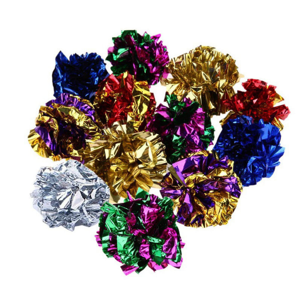 12Pcs/set Crinkle Foil Balls Pet Cat Kitten Sound Paper Toy Mylar Balls Colorful