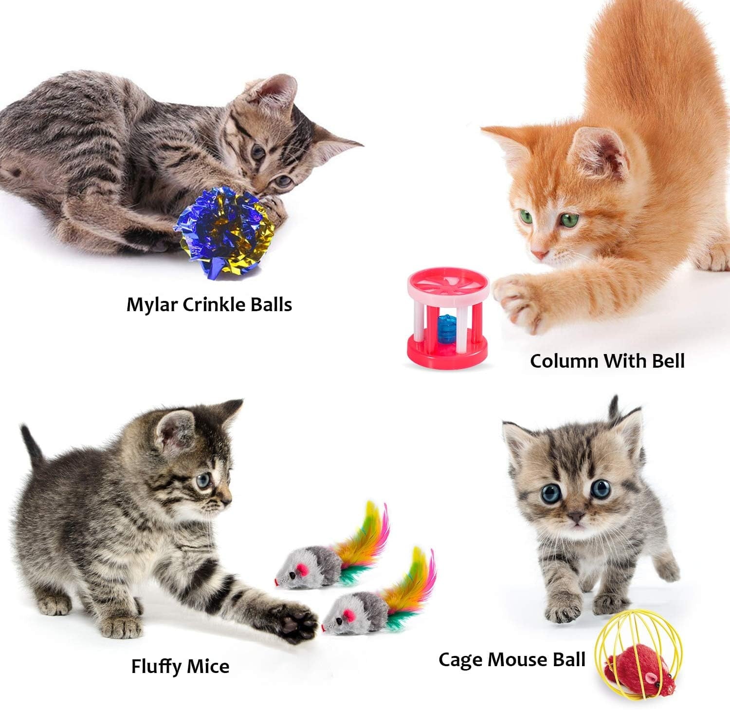35 Pcs Cat Toys Kitten Toys Assortments, Variety Catnip Toy Set Including 2 Way Tunnel, Cat Feather Teaser, Catnip Fish, Mice, Colorful Balls and Bells for Cat, Puppy, Kitty