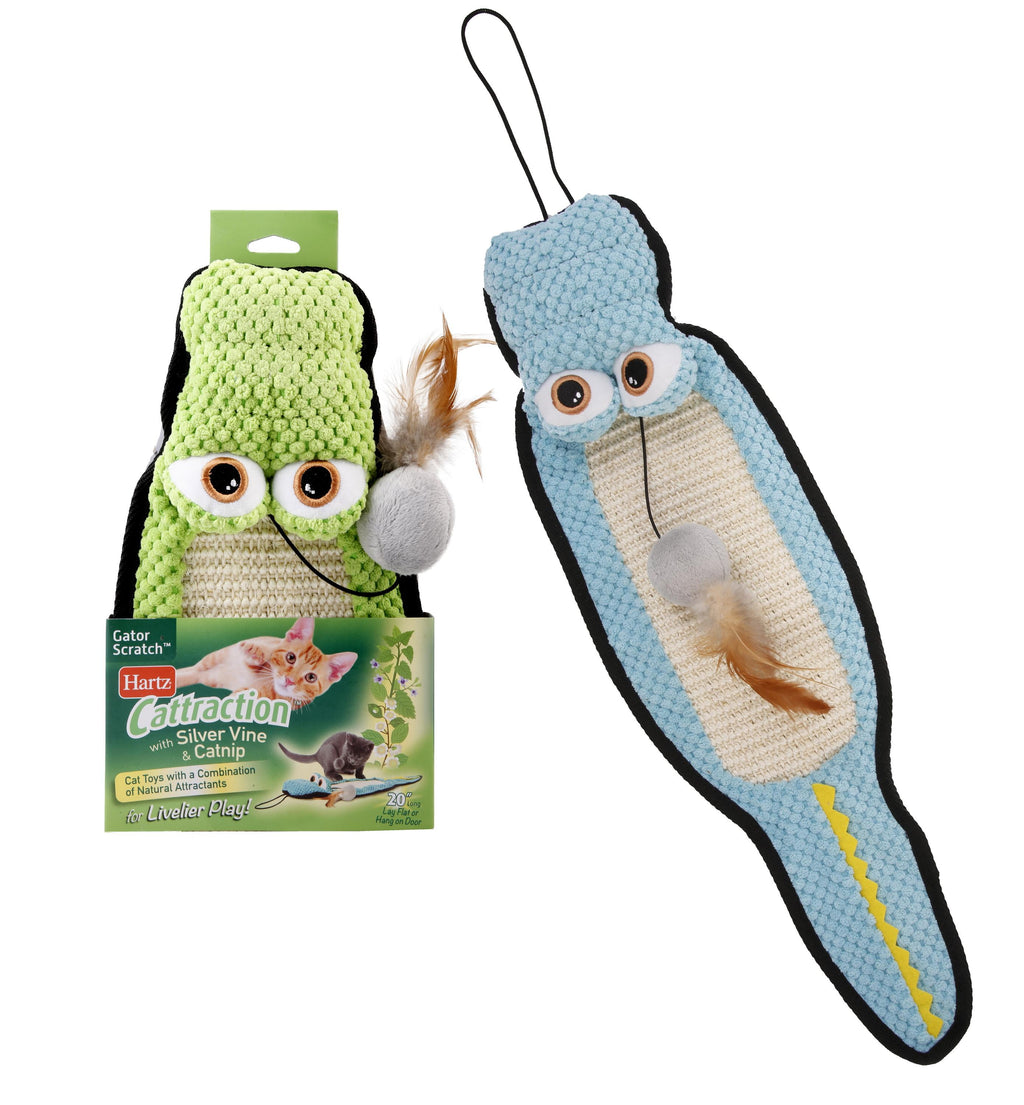 Hartz Cattraction Gator Scratch Cat Toy with Silver Vine and Catnip, Color May Vary