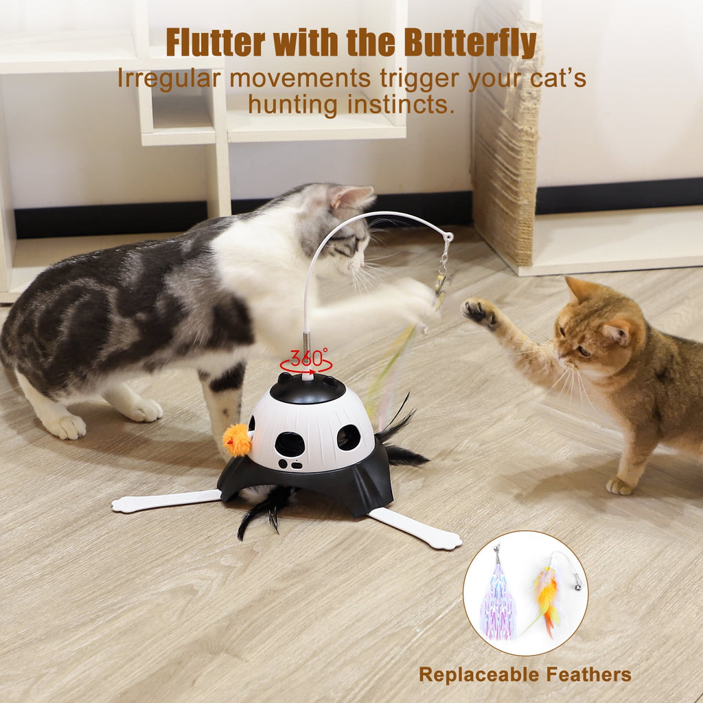 3 in 1 Indoor Interactive Cat Toys,FurLove Smart Cat Rotating Feather Wand,Fluttering Butterfly,Electronic Whack A Mole for Indoor Cats