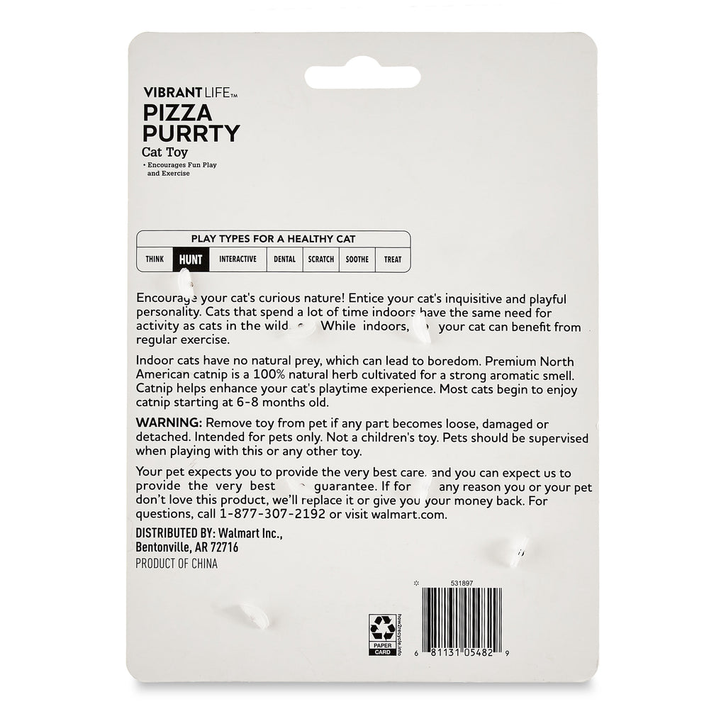 Vibrant Life Pizza Purrty Plush Catnip Filled Cat Toys, 4 Pack